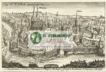 094 Carta geografica antica - Praga antica mappa panoramica epoca 1740 circa