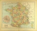 042 CARTA GEOGRAFICA ANTICA-Francia CARTA STORICA EPOCA 1890 circa