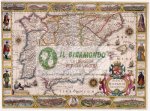 092 Carta geografica antica - Regno di Spagna mappa storica 1610 circa 