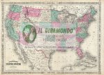 088 Carta geografica antica - Stati Uniti mappa storica del 1867 circa