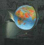 Mappamondo 10- cm.30  base legno-ottone luminoso