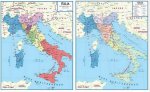 142-ITALIA CARTA MURALE STORICA STAMPATA SU DUE LATI-DOPO IL CONGRESSO DI VIENNA (1815) E DURANTE IL PROCESSO DI UNIFICAZIONE (1859-1870) cm 140x100